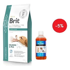 BRIT GF Veterinary Diets Dog Sterilised 12kg + LAB V Lašišų aliejus šunims ir katėms 500ml