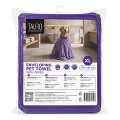 TAURO PRO LINE gyvūnų augintinių apgaubiamas rankšluostis, susegamas užtrauktuku, violetinis, XL dydis, 109x84 cm, 109×84 cm, XL dydis — 1 nuotrauka