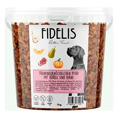 FIDELIS treniruočių kauliukai su arkliena, moliūgu ir kriauše, skanėstai šunims (1 kg kibiras)