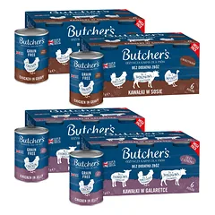BUTCHER'S Original Recipe Mix 24x400 g skonių padažas (jautienos, kalakutienos ir vištienos), želė (jautienos, ėrienos ir vištienos)