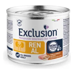 Exclusion Renal Diet konservai šunims su kiauliena ir ryžiais, 200 g