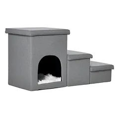 Laipteliai gyvūnams su slėptuve ir daiktadėže, šviesiai pilki, 73,5 × 33 × 40,5 cm