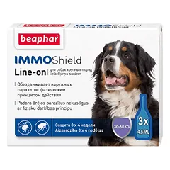 Beaphar Immo Shield Line-On Dog Large lašai nuo blusų ir erkių šunims nuo 30 iki 50 kg, 3 pipetės x 4,5 ml