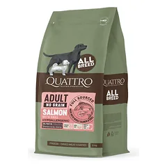 2 vnt. QUATTRO begrūdis lašiša ir kriliu visų veislių suaugusių šunų pašaras 3kg