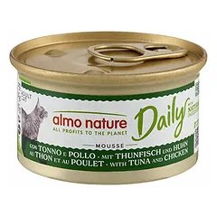 Almo Nature Daily lengvas paštetas su tunu ir vištiena, drėgnas maistas katėms 85 g