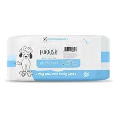 Furrish Baby Powder Bath servetėlės 100 vnt. - servetėlės šunų letenoms ir kailiui valyti, su pudros kvapu