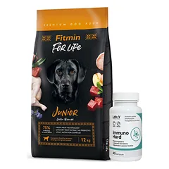 FITMIN For Life Junior Large Breeds 12kg + LAB-V Immuno Hard - imuniteto stiprinimas šunims ir katėms 45 kapsulės