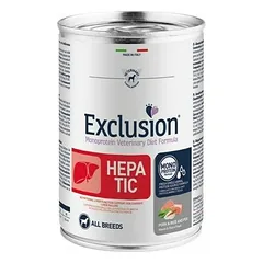 Exclusion Hepatic šunų konservai su kiauliena, ryžiais ir žirniais 400 g