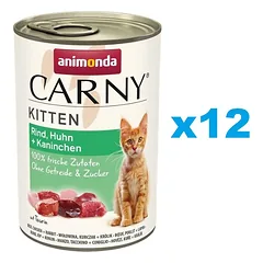 ANIMONDA Carny Kitten Beef&Chicken&Rabbit 12x400 g jautiena, vištiena ir triušiena kačiukams