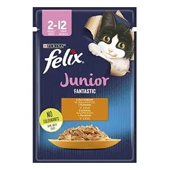 Felix Junior Fantastic maišeliai, drėgnas maistas katėms 26 x 85 g, 80 - 99 g — 2 nuotrauka