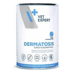VetExpert VD Dog Dermatosis ar tītaru un pērļvistu 400 g konservi suņiem