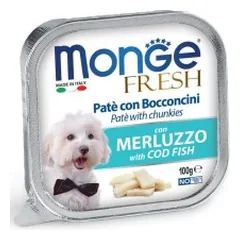 Monge Fresh paštetas šunims su menkės gabalėliais 100g parduotuvėje akvanamai.lt