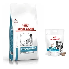 ROYAL CANIN Hypoallergenic Moderate Calorie HME23 14kg + Royal Canin Hypoallergenic Treats skanėstai šunims 230g