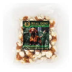 Real Dog odos kaulas, apvyniotas vištiena, skanėstai šunims 500 g parduotuvėje zooprekes24.lt
