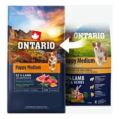 Ontario Puppy Medium su ėriena ir rudaisiais ryžiais, sausas maistas šuniukams 2,25 kg — 2 nuotrauka