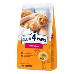 CLUB 4 PAWS Premium Visavertis pašaras suaugusioms katėms su veršiena, 2 kg