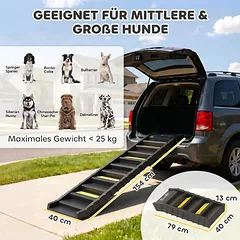 Sulankstoma rampa-laipteliai šunims į automobilį 154x40 cm, neslidi, iki 25 kg, juoda — 3 nuotrauka
