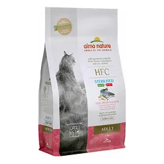 Almo Nature HFC Cat Adult su lašiša, sausas maistas katėms 1,2 kg