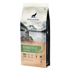 WOLFOOD Essential Lamb sausas maistas suaugusiems ir jautriems šunims su ėriena, 14 kg