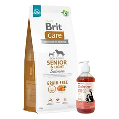 BRIT CARE Dog Grain-free Senior & Light Salmon 12kg + LAB V Lašišų aliejus šunims ir katėms 500ml
