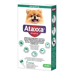 Ataxxa užlašinamas tirpalas šunims nuo erkių, blusų ir uodų, iki 4 kg, 200 mg/40 mg