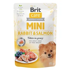 BRIT CARE Mini Rabbit&Salmon fillets in gravy konservai šunims su triušiena ir lašiša 85 g