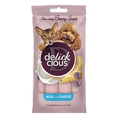 DELICKCIOUS kreminiai skanėstai su pienu ir sūriu suaugusiems šunims ir katėms (4x15 g), 60 g