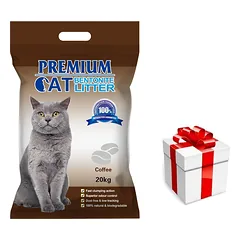 Premium Cat Clumping Bentonite kraikas - kava katėms 20kg + Staigmena katei