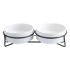Xingmi Ceramics gyvūnų augintinių dubenėlis, keraminis, dvigubas su geležiniu rėmu, rožinis, 2 x 0,4 l, 28,5x14,5x7 cm — 5 nuotrauka