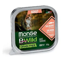 Monge Bwild Adult Salmon with Vegetables begrūdis paštetas katėms