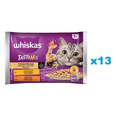 WHISKAS Adult 52x85g Creamy Variations drėgnas kačių ėdalas su vištiena ir daržovėmis, ėriena ir kalakutiena