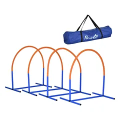 Agility rinkinys šunims pradedantiesiems, 4 lankai, su nešiojimo krepšiu, 88 x 64 x 95 cm, mėlynas ir oranžinis