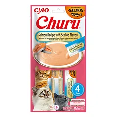 Inaba Churu Cat Salmon with Scallops kreminis skanėstas katėms su lašiša ir šukutėmis, 4×14 g