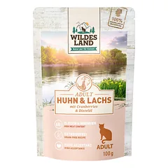 WILDES LAND chicken&salmon begrūdžiai konservai katėms su vištiena ir lašiša, 100 g