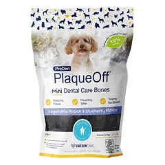 ProDen PlaqueOff Mini Dental Care Bones – dantų priežiūros skanėstai mėlynių skonio su daržovėmis 340 g