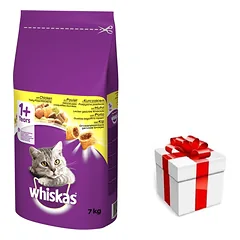 WHISKAS Adult 7kg - sausas kačių ėdalas su vištiena ir daržovėmis  + STAIGMENA KATEI