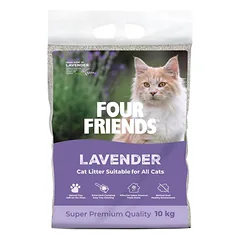 Four Friends Cat Litter Lavender bentonitinės kraiko granulės katėms su levandų aromatu, 10 kg