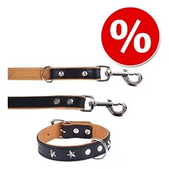 Heim Set: Vorführleine Stars + Lederhalsband Stars