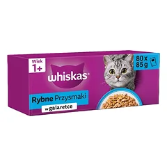 WHISKAS Suaugusių Žuvies Skanėstai 80x85g drėgnas maistas visaverčiam suaugusių kačių maitinimui želė