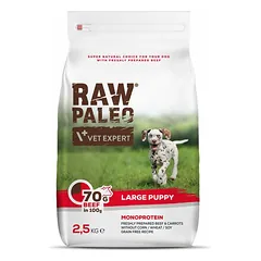 Raw Paleo Puppy Large Beef sausas maistas didelių veislių šuniukams su jautiena, 2.5 kg