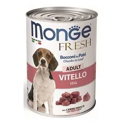 Monge Fresh Pate and chunkies Veal – konservai šunims su veršienos gabaliukais, 400 g parduotuvėje petreon.lt