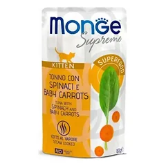 Monge SUPREME - Cat Wet Pouches Tuna with spinach and baby carrots - Kitten 80g