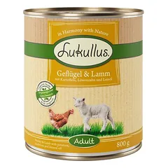 Lukullus Naturkost Adult begrūdis drėgnas maistas šunims 6 x 800 g, Geflügel & Lamm — 3 nuotrauka