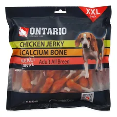 Ontario Chicken Jerky & Calcium Bone skanėstas šunims su vištienos mėsa ir kalcio kauliukais, 500 g