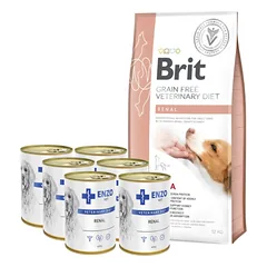 Brit gf veterinary diets dog Renal 12kg + ENZO VET Inkstų dietos inkstų ligoms gydyti su jautiena šunims 6x400g