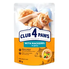 CLUB 4 PAWS Premium konservuotas pašaras su skumbre padaže suaugusioms katėms, 85 g