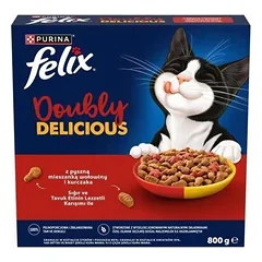 Felix „Doubly Delicious“ kačių maistas su skaniu jautienos ir vištienos mišiniu, 800 g