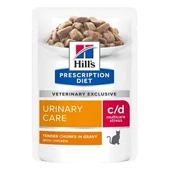 Hills Prescription Diet Urinary Care c/d Multicare Stress Chicken drėgnas maistas katėms, šlapimo sistemos sveikatai stiprinti ir stresui valdyti, 85 g