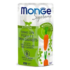 Monge Cat Supreme Pouch Kitten Tuna Flakes with Peas and Baby Carrots 80 g