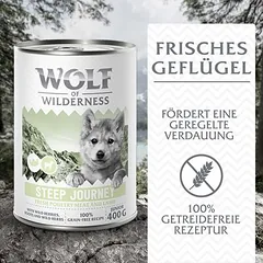 Wolf of Wilderness Junior – su daug šviežios paukštienos, drėgnas maistas šunims 6 x 400 g